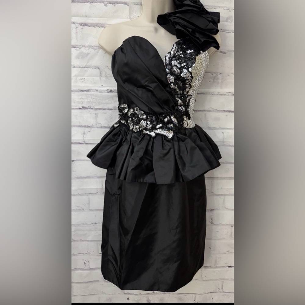 Vintage Dress 80s‎ Alyce Designs Sequin y2K Prom Party sz 6 Black runs small